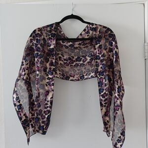 Sheer Floral Scarf Wrap in Purple & Pink Accents